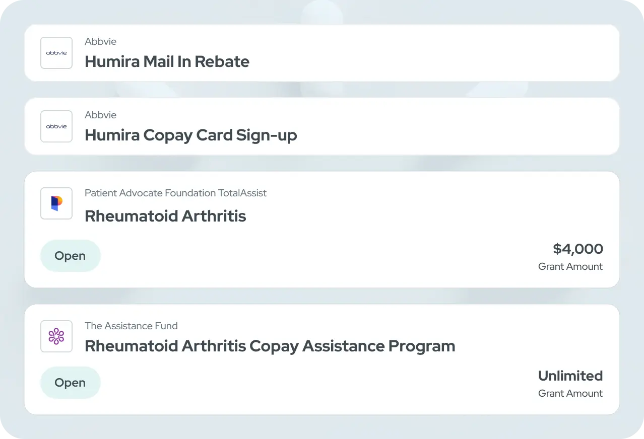 List of matching medication assistance program options
